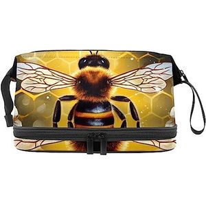 Dubbele Laag Cosmetische Tas Bee Honing Hardwerkende Draagbare Make-up Tas Reizen Organizer Pouch voor Vrouwen Meisjes Toiletartikelen Tassen, multi 1, 27x15x14 cm/10.6x5.9x5.5 in, Make-up zakje