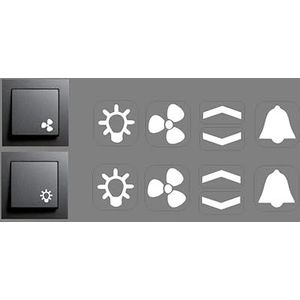 Schakelstickerset met witte symbolen, licht, pijlen, bel, ventilator, sticker in wit, Smart Home (RP29/1) (10 mm)