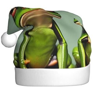 SSIMOO Grappige groene kikkers 1 pluche kerstmuts voor volwassenen, feestelijke feesthoed, ideaal feestaccessoire voor bijeenkomsten