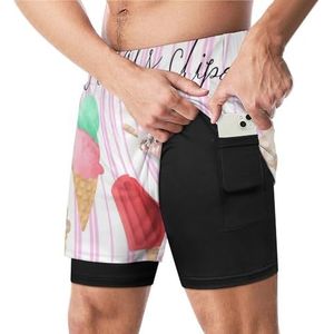 Ice Cream Clipart Grappige zwembroek met compressie Liner & Pocket Voor Mannen Board Zwemmen Sport Shorts