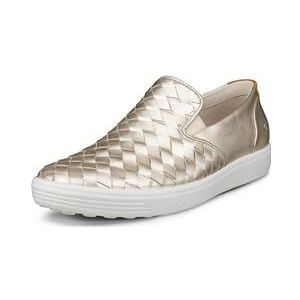 ECCO Women's Soft 7 Woven Slip-On 3.0 Sneaker, Pure White Gold, 4-4.5