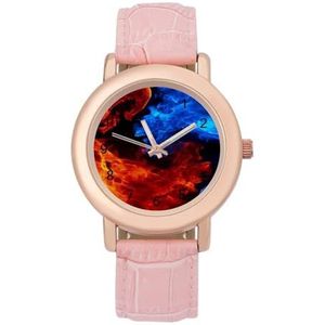 Rode En Blauwe Vuur Vrouwen Lederen Band Horloge Quartz Horloges Gemakkelijk te Lezen Custom Gift voor Dames