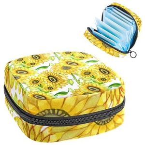Opbergtas voor maandverband, menstruatiecup zakje, menstruatiezak, organizer voor vrouwelijke pads tampons, zonnebloem met groen blad