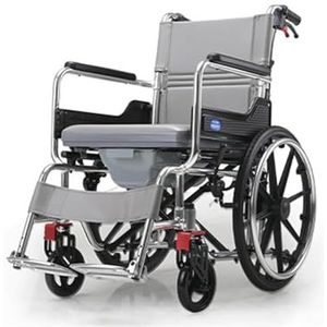Lichtgewicht opvouwbare handmatige rolstoel met commode, zelfrijdende rolstoel met dubbele rem, draagbare reisrolstoel van aluminiumlegering voor ouderen en gehandicapten,A,20in