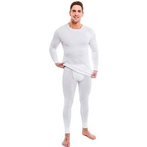 HERMKO 33301 Herenset, shirt met lange mouwen + lange onderbroek van 100% biologisch katoen, fijn geribbeld en glad, wit, L