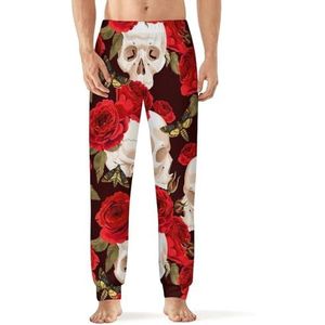 Skulls And Red Roses heren pyjama broek print lounge nachtkleding bodems slaapbroek 4XL