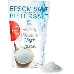 Biologisch magnesium, Epsom-zout - Badzout en vermoeide benen, eelt, spierherstel, ontspanning, laadt de huid op met magnesium, exfoliërend, detox en vitaliteit, plantenverzorging 500 g
