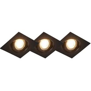 QAZQA - Modern Set van 3 inbouwspots zwart incl. LED 3-staps dimbaar - Miu | Dimmer | Dimbaar | Woonkamer | Slaapkamer | Keuken - Kunststof Vierkant - (niet vervangbare) led LED inbegrepen - Max. 3 x 5 Watt