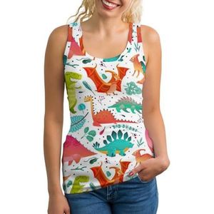 Dino Dinosaur Rex Lichtgewicht Tank Top voor Vrouwen Mouwloze Workout Tops Yoga Racerback Running Shirts 2XL