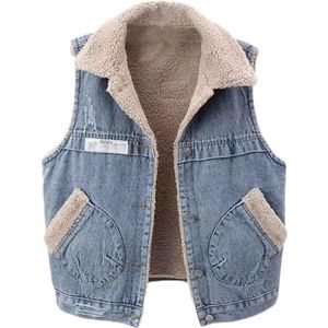 Donzen Vest Gilet Dames Pluche Gevoerd Denim Vest Losse Mouwloze Warme Dikke Jas Vestjas Gewatteerd Vest(Brown,XXL)