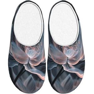 EdWal 3D Bloemenprint Winter Warme Slippers Indoor Anti-slip Pluche Slippers Ontspannen Thuis Voor Vrouwen Mannen, Zwart, 37.5 EU