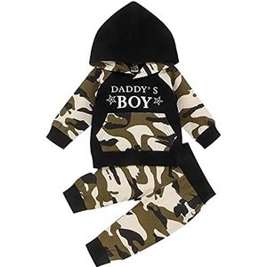 Juflam Baby jongens camouflage set met lange mouwen papa jongens camouflage hoodie top + zakken + lange broek, Groen, 6-12 Maanden