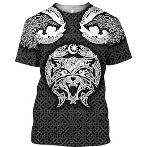 Unisex 3D Grafisch Viking T-shirt - Noorse Mythologie Gedrukt Casual Korte Mouw T-shirt - Heren Persoonlijkheid Grote Maat Straat Ronde Hals Trainingsshirts Tops Voor Hardlopen