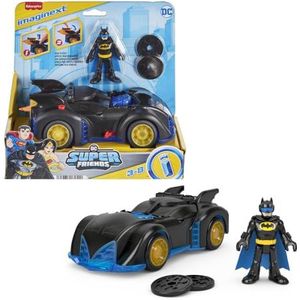 Imaginext DC Supervrienden Batman speelgoed, Schud en Draai Batmobiel met beweegbare figuur, fantasiespel voor peuters en kleuters vanaf 3jaar, HRP08