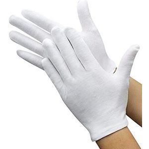 Witte katoenen handschoenen handverzorging werkhandschoenen pluisvrije handschoenen, extra groot, 12 paar