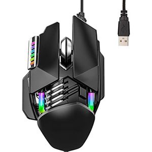 Gamingmuis, 12800 DPI 6D-knop Ergonomische Computermuis met 4 RGB-effecten, USB-bekabelde Draagbare Pc-muis voor Computerlaptop, Plug-and-play