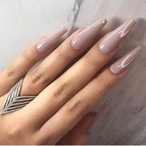 Coffin False Nails Long Fake Nails Ballerina Acrylic Press on Nails Full Cover Stick on Nails 24pcs for Women and Girls，With solid glue, nail lamp (Color : Nude, Size : Free size)