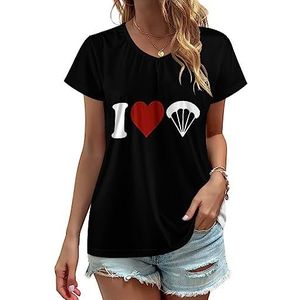 I Love Parachute Dames V-hals T-shirts Leuke Grafische Korte Mouw Casual Tee Tops 5XL