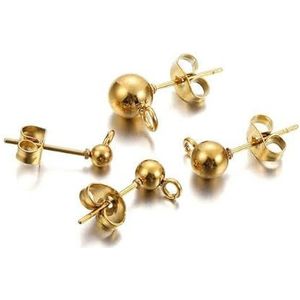 20st goud roestvrij staal 3 4 5 6mm kraal bal stud oorbellen lus post met plug oorbel connectoren benodigdheden voor sieraden maken-goud met hloe-4mm