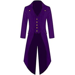 PengGengA Herenjas met steampunk-gesp, vintage jas, gothic, Victoriaanse jas, uniform kostuum, Paars, S