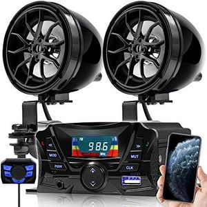 GoHawk TS3 Gen.3 Motorfiets Weerbestendige Bluetooth Speakers 7/8-1.2 inch Stuur Mount MP3 Muziekspeler Geluid Audio Stereo Versterker Systeem ATV UTV w/AUX, USB, Micro SD, FM Radio, 2-Speaker