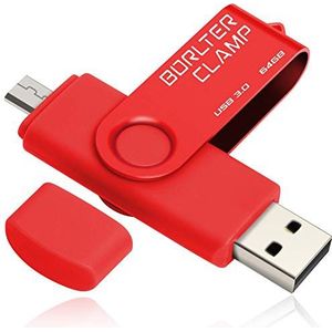 BorlterClamp 64GB USB Stick USB 3.0 Dual Flash Drive OTG-Geheugenstick met Micro-USB voor Android-Smartphone Tablet & Computer (Rood)
