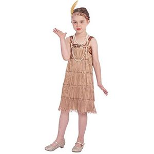 Rabtero Kinderen Roaring the twintigers Fancy jurk kostuum, Meisjes Flapper Jurk met Parel Ketting en Veer Hoofdband, Gangster Flapper Jurk voor Meisjes, Gouden, Kleine 4-6