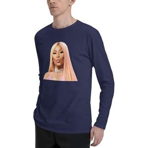 Viplili Nicki Music Minaj longshirt heren ronde hals lange mouw katoen longshirt tops zwart, Donkerblauw, M