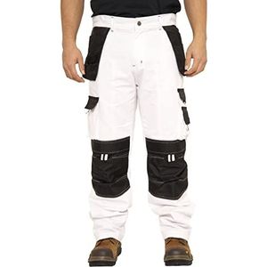 Juicy Trendz® Schilders Broek Heren Decorateurs Broek Witte Cargo Combat Werk Broek Jeans voor Mannen, Wit Zwart, 38W / 30L