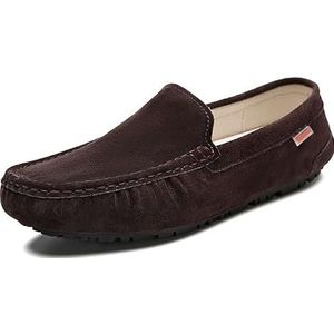 Loafers for heren Schoenen Bootschoenen Nubuckleer Effen kleur Stiksels Details Platte hak Comfortabel Antislip Klassiek Feest Instappers (Color : Brown, Size : 41 EU)