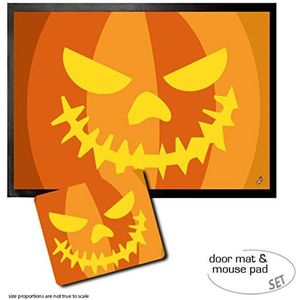 1art1 Halloween, Pumpkin Face Deurmat (70x50 cm) + Muismat (23x19 cm) Cadeauset