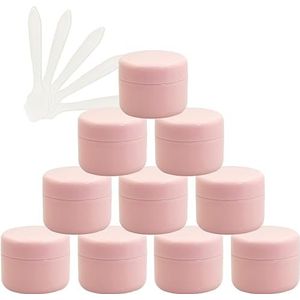 reispotjes voor toiletartikelen， 12 stuks lege 50 ml roze plastic cosmetische potten met schroefdeksel, 50 g kleine pot met binnenvoering for cosmetische reisgel lippenbalsem + 5x spatel(Roze,20ml)