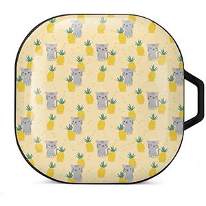 Leuke kat en ananas oordopjes hoesje compatibel met Samsung hard shell beschermhoes zwart stijl
