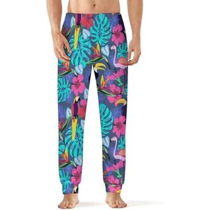 Toucan papegaai met bloemen heren pyjama broek zachte lounge broek met zak slaapbroek loungewear