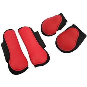 Paard voorste achterbeenlaarzen, comfortabele PU-shell neopreen peesbeschermers voor springen voor hardlopen voor paardentraining(Set van rood, L)