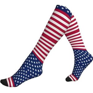 MDATT Amerikaanse vlag sterren strepen compressie sokken verminderen zwelling verbeteren circulatie comfortabel ondersteunend voor de hele dag dragen, 1 zwart, Eén Maat