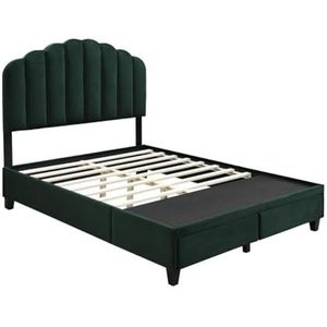 Vente-unique - Bed 140 x 190 cm met lades - Velours - Spargroen - ILISIO