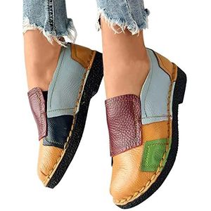 GeRRiT Klassieke lederen loafers for dames Mode Patchwork Kleurenblok Bootschoenen met kwastjes Comfort Rijden Mocassins Casual instappers Platte schoenen Bootschoenen (Color : Yellow, Size : 7.5)
