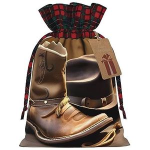 Cowboyhoed en laarzen herbruikbare geschenktas-trekkoord kerstgeschenktas, perfect voor feestelijke seizoenen, kunst- en knutseltas