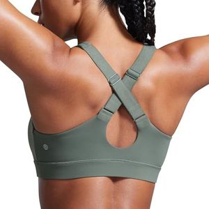 CRZ YOGA Butterbreeze Criss Cross Back sportbeha voor dames - V-hals verstelbare bandjes gewatteerde draadloze trainingstop Grijze Salie M