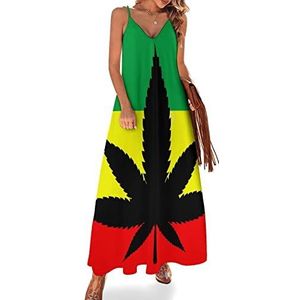 Weed Leaf Reggae vlag dames zomer maxi-jurk V-hals mouwloze spaghettibandjes lange jurk