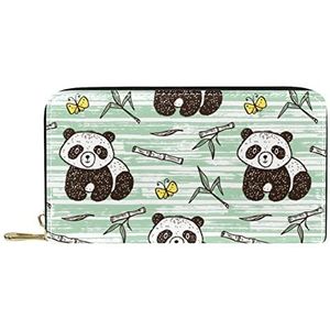 Klassieke Lange Lederen Portemonnee Panda Vlinder Bamboe Clutch Reizen Portemonnee Card Pakket Mode Geld Tas voor Vrouwen Mannen, Meerkleurig, 19x11.5x2.5cm/7.5x4.5x1in, Klassiek