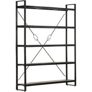 DIGBYS 5-Tier Boekenkast Zwart 140x30x180 cm Massief Mangohout