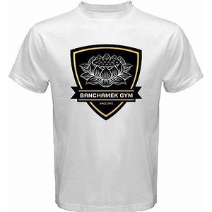 New BANCHAMEK Gym Buakaw Por Pramuk Muay Thai Men's White T-Shirt White overhemden(Small)