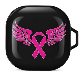 Borstkanker roze lint oordopjes hoesje compatibel met Samsung hard shell beschermhoes zwart-stijl