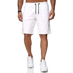 Reslad Korte broek heren joggingbroek korte sweatshorts basic sportbroek vrije tijd sweatbroek RS-5061, wit, L