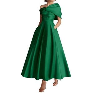 KIYNE Dames thee lengte moeder van de bruid jurken met zakken A-lijn V-hals satijnen bruiloft gast jurk formele jurk, Emerald Groen, 34