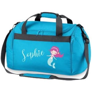 minimutz Sporttas, zwemmen, voor kinderen, personaliseerbaar met naam, zwemtas, zeemeermin duffle bag voor meisjes en jongens, turquoise, ca. 54 x 28 x 26 cm