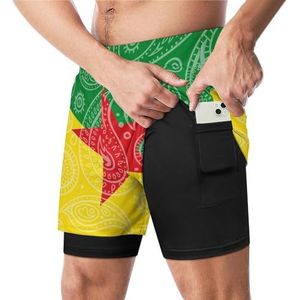 Paisley Frans Guyana Vlag Grappige Zwembroek met Compressie Liner & Pocket Voor Mannen Board Zwemmen Sport Shorts