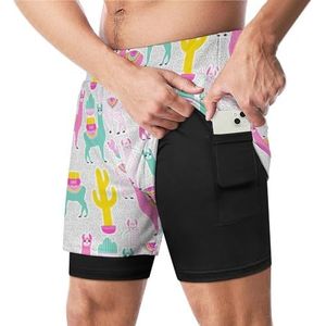 Sweet Llama Alpaca En Cactus Grappige Zwembroek met Compressie Liner & Pocket Voor Mannen Board Zwemmen Sport Shorts